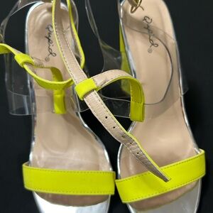 Qupid Neon Yellow and Clear Strap Sandals